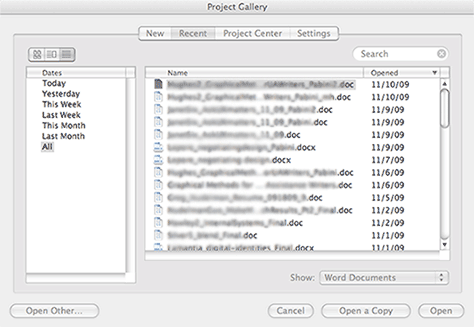Project Gallery dialog box