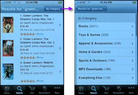 Faceted search in Amazon’s iPhone app