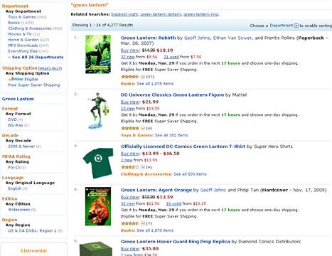 Search on Amazon’s Web site presents many refinement options