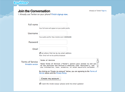 Twitter's signup form