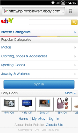eBay native mobile app for an Android device