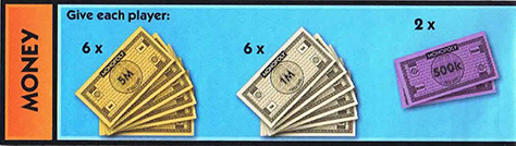 Monopoly City visually indicates the numbers of bills each player gets