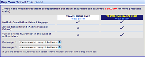 Travel insurance offer on RyanAir