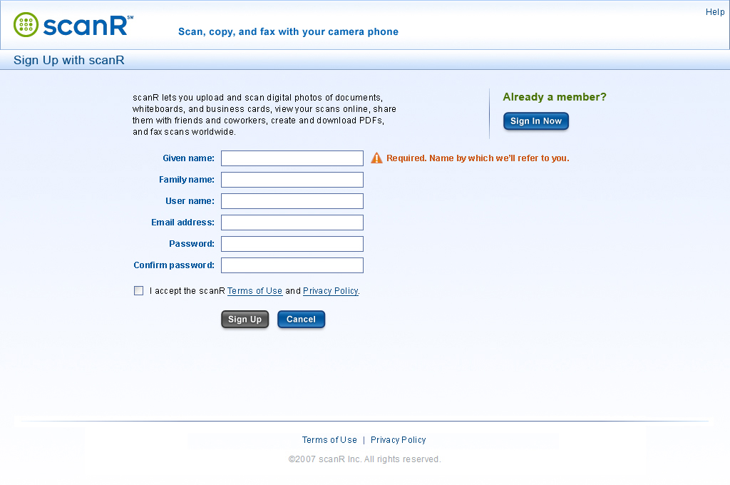 Sign Up with scanR page