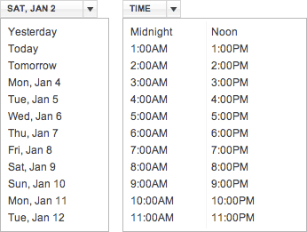 Date and Time menus