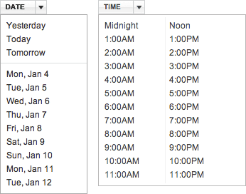 Revised Date and Time menus