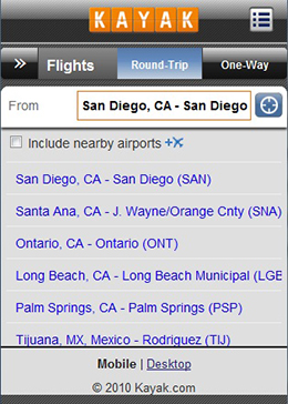 Autodetection of geographical location to suggest an airport on Kayak