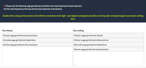 Top-task survey with forced ranking to identify process steps