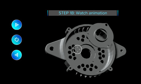 Animation shows how to assemble selected parts