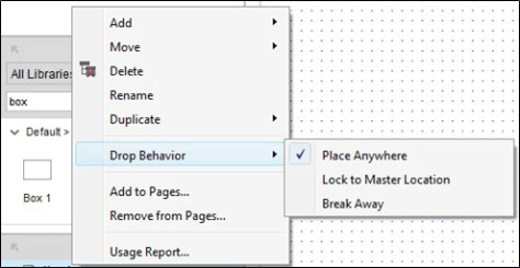 Drop Behavior submenu on the Masters contextual menu
