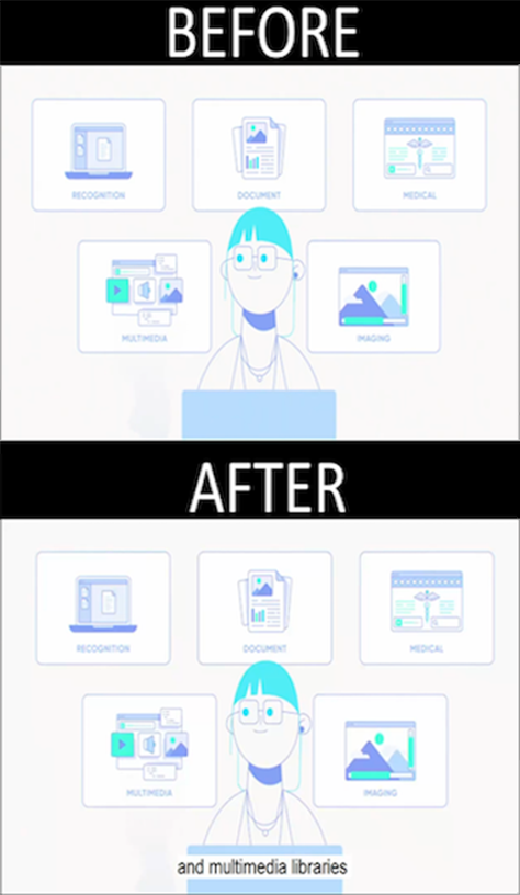 Before and after adding subtitles via the LEADTOOLS SDK