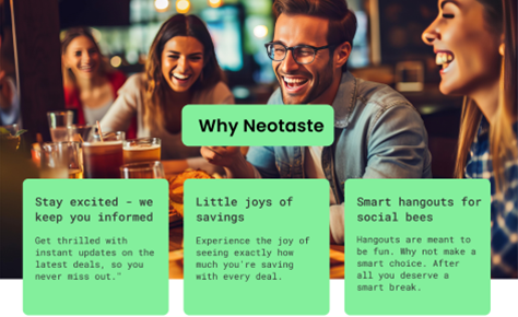 A page that tells the story of NeoTaste's benefits