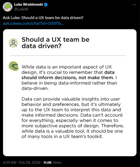 LukeW on the role of data in UX design