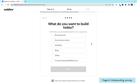 Webflow's personalized onboarding flow