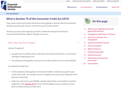 Section 75 of the UK Consumer Credit Act protects consumers