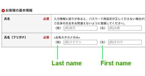 The membership registration form on Rakuten