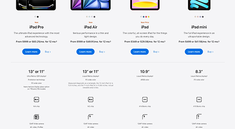 Comparison shopping on Apple's Web site