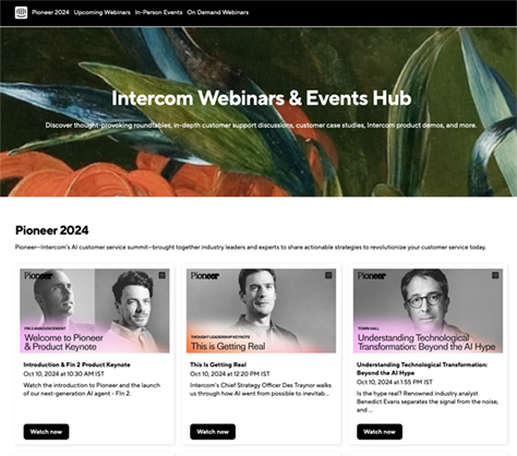 Intercom Webinars & Events Hub